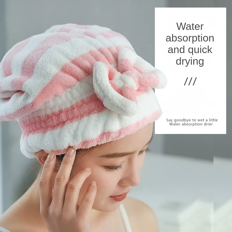 2024 Dry Hair Towel Quick-Drying Hair Cap Shower Cap For Women Striped Pattern Super Absorbent Bath Accessories Hair Bonnets