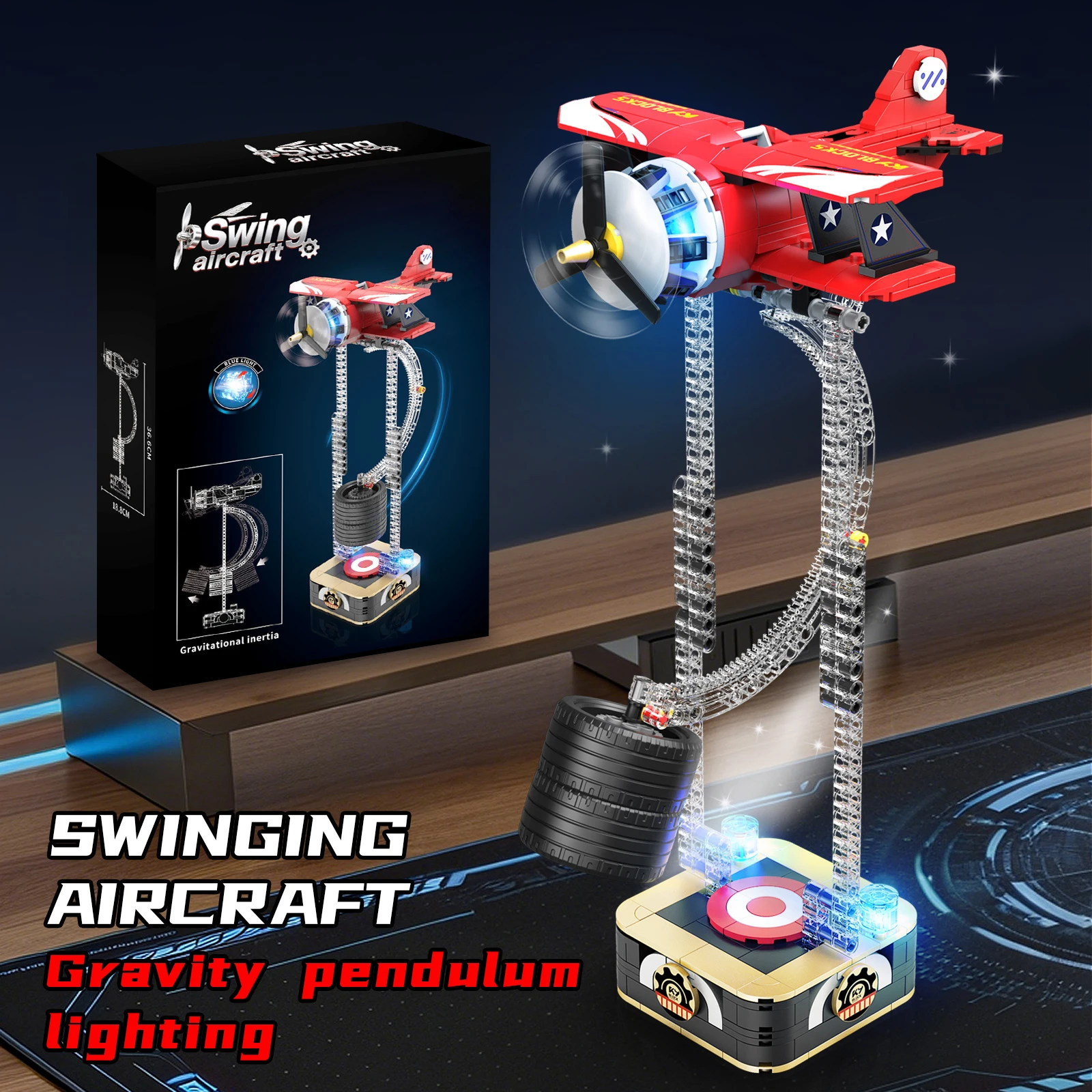 

Swing Aircraft Building Blocks Set with LED, 460PCS Gravity-Powered Vintage Airplane Model Kit, Desk Decor Gift for Adults Kids