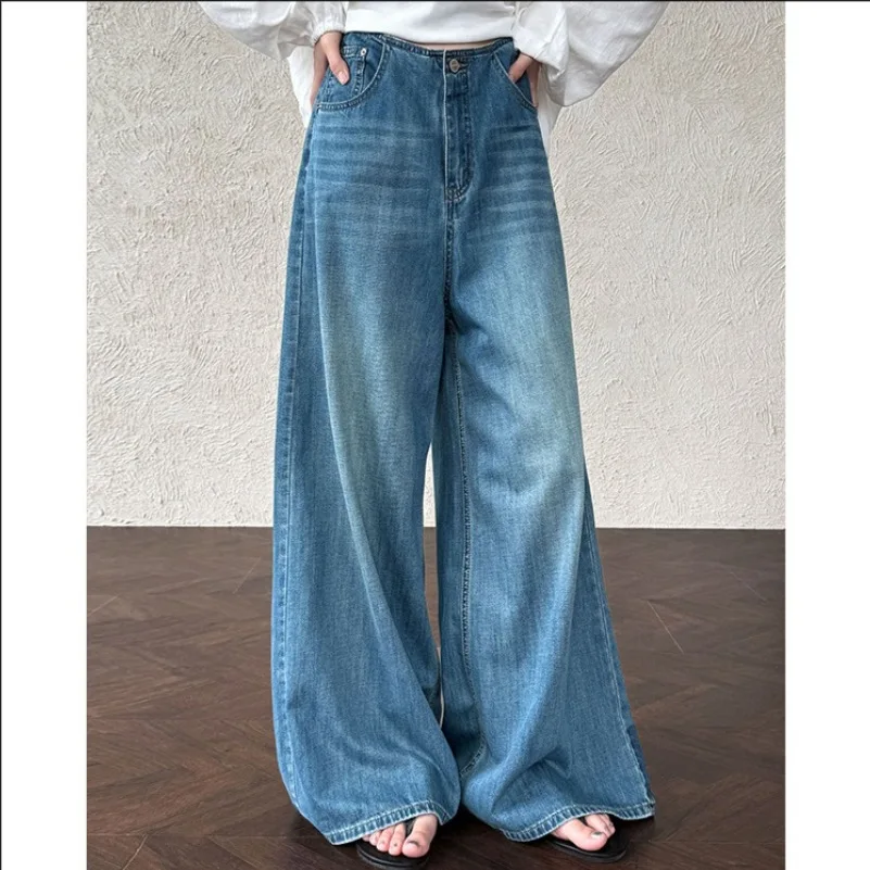 

Summer new casual loose wide leg straight jeans women's denim pants