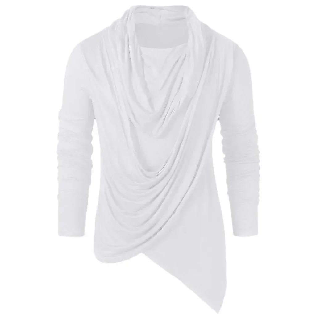 2026 New Spring Autumn Punk Style Men's T-shirts Heap neck Solid Long Sleeve Bottom Shirts Men Slim Fit Tops Sexy V-Neck shirt