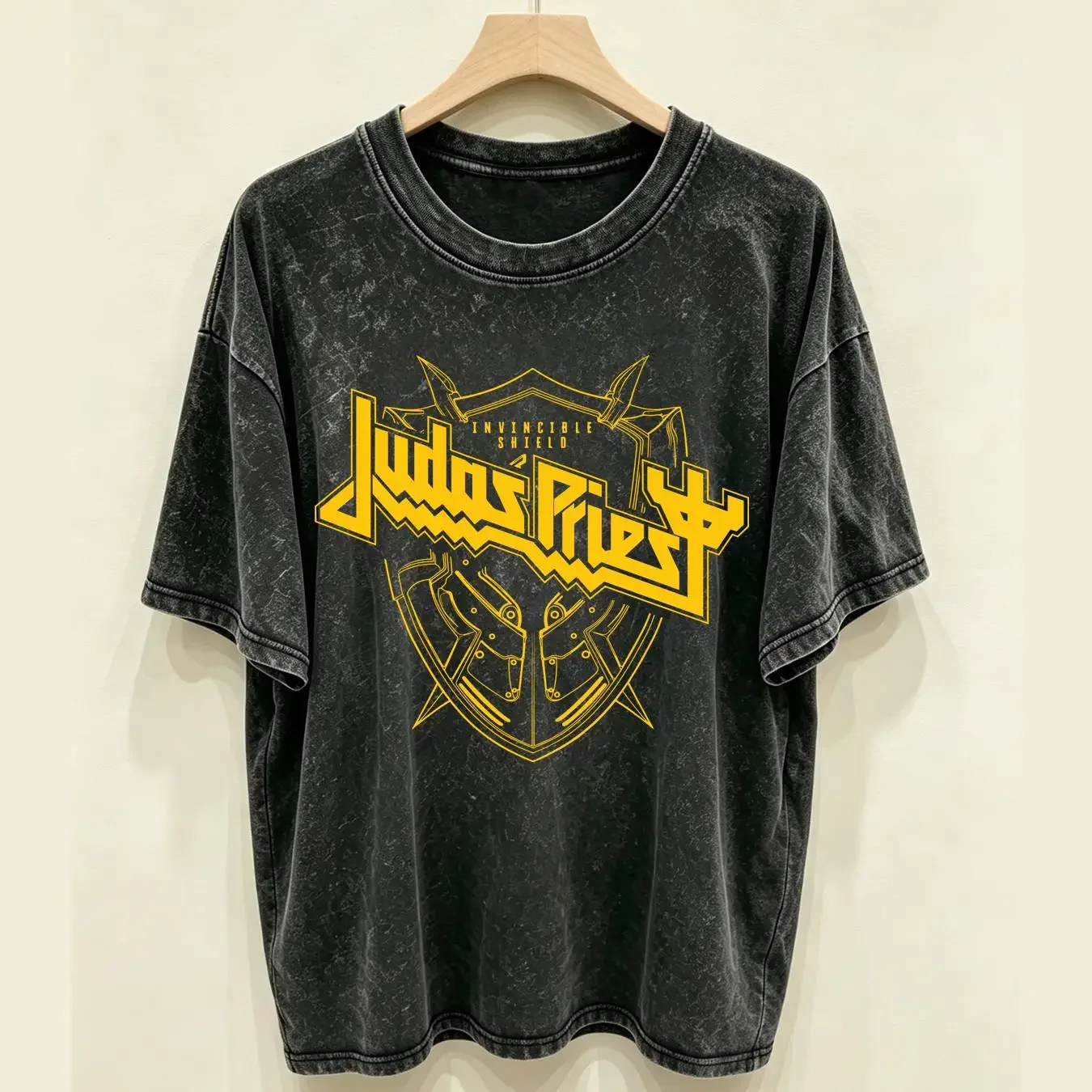 washed T Shirt Judas Priest Invincible Shield 2024 Tour Black Fans long or short sleeves vintage Washed Stretched