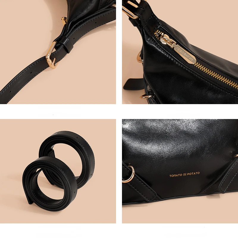 New Women Half Moon Crossbody Bag Female Genuine Leather Underarm Bag Small Handbags All-match Girls Shoulder Messenger Bag