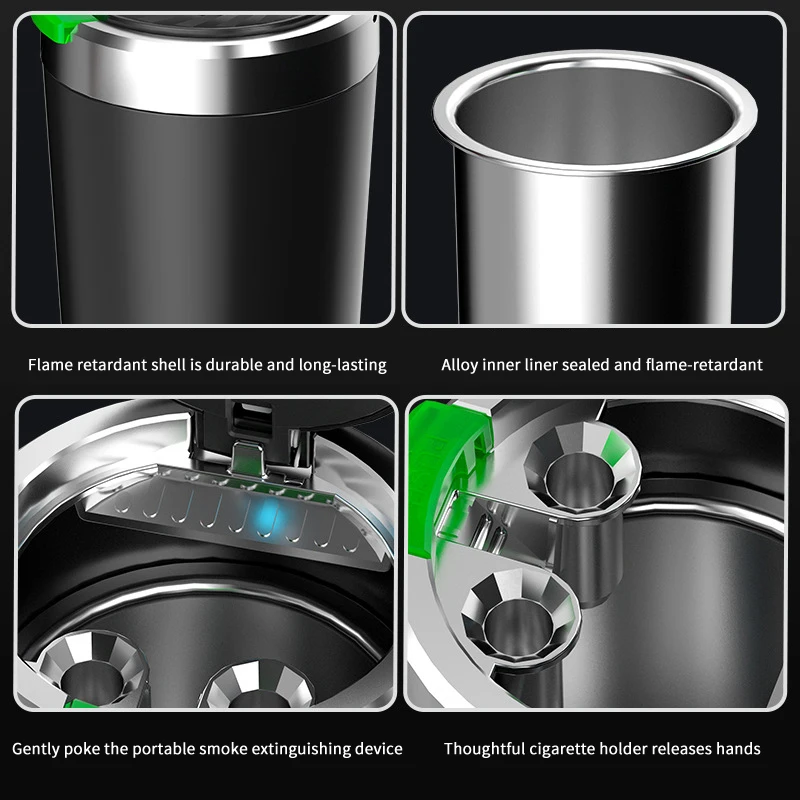 NEW Car Ashtray With LED Light Universal Alloy Ash Tray Car Retardant Cigarette Holder Ash Tray Automotive Supplies 1PC