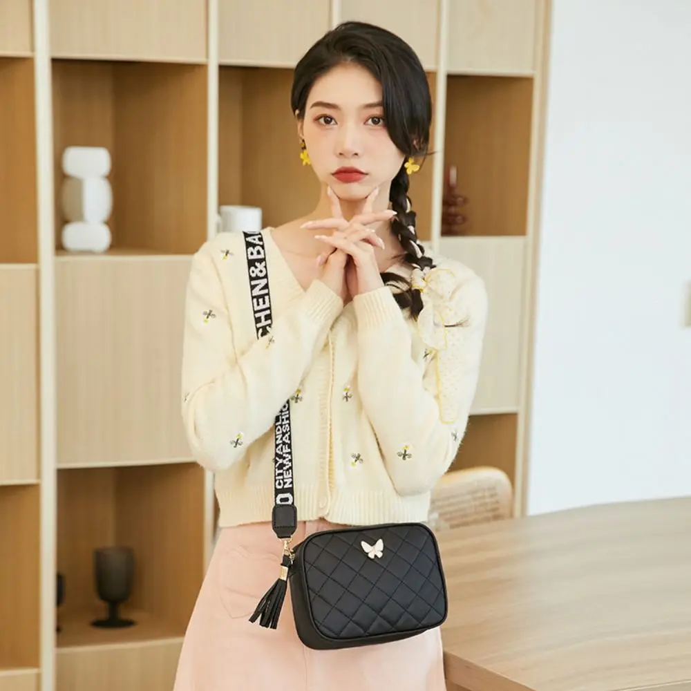 Single Shoulder Women\'s Handbags Daily Tassel Accessories PU Leather Messenger Bag Butterfly Tags Crossbody Bag Girls