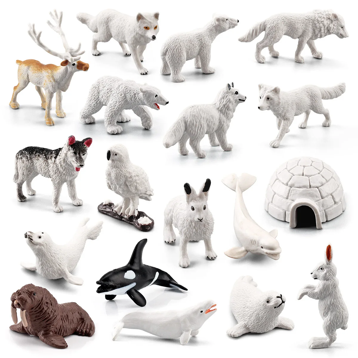 Simulation Winter Animal Model Mini Igloo Arctic White Whale Husky Penguin Figurine Toy