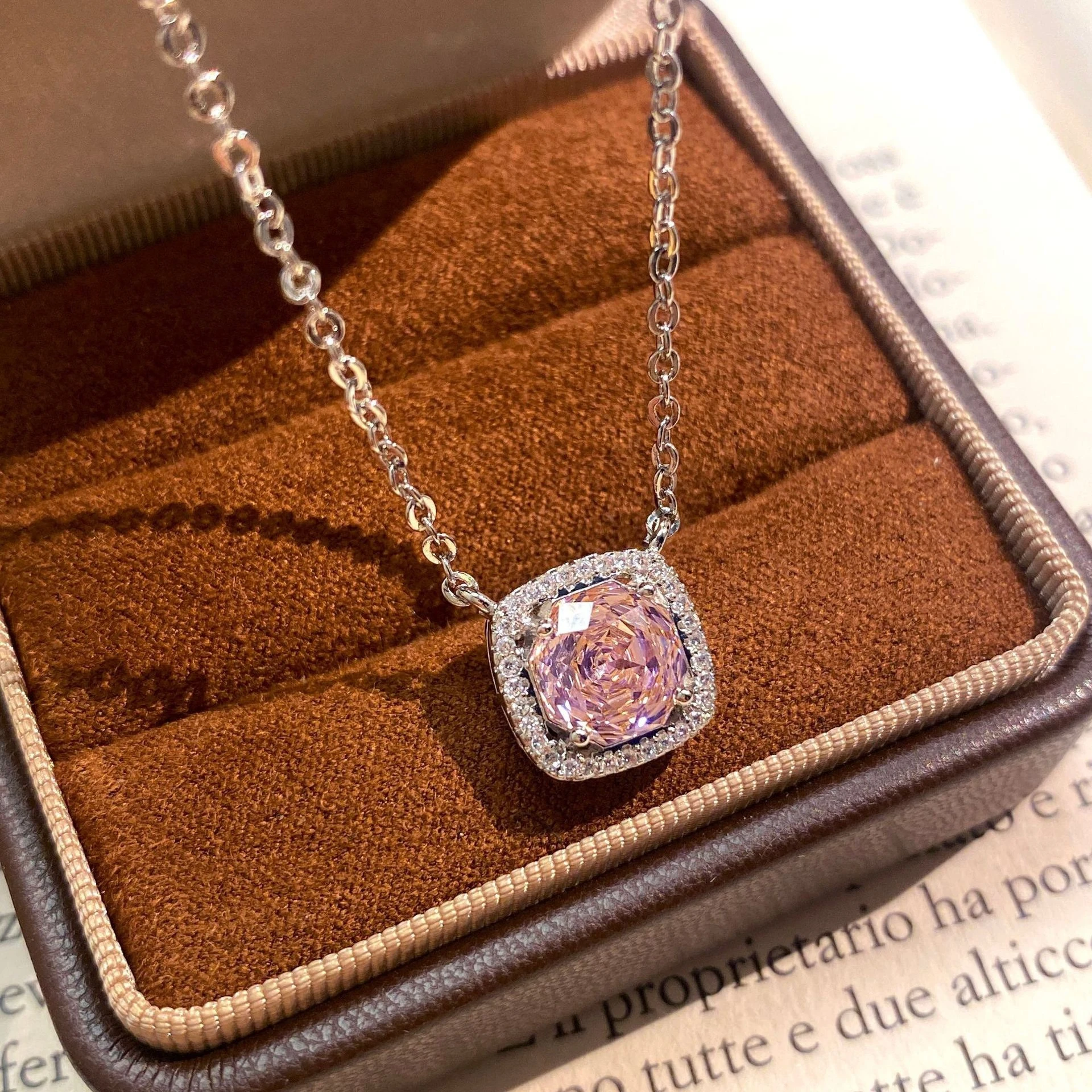 925 Sterling Silber Achteckiger Millennium Rose Cut Paraiba Hochkarätiger Diamant Princess Square Halskette Damen Schlüsselbeinkette – Detail 3