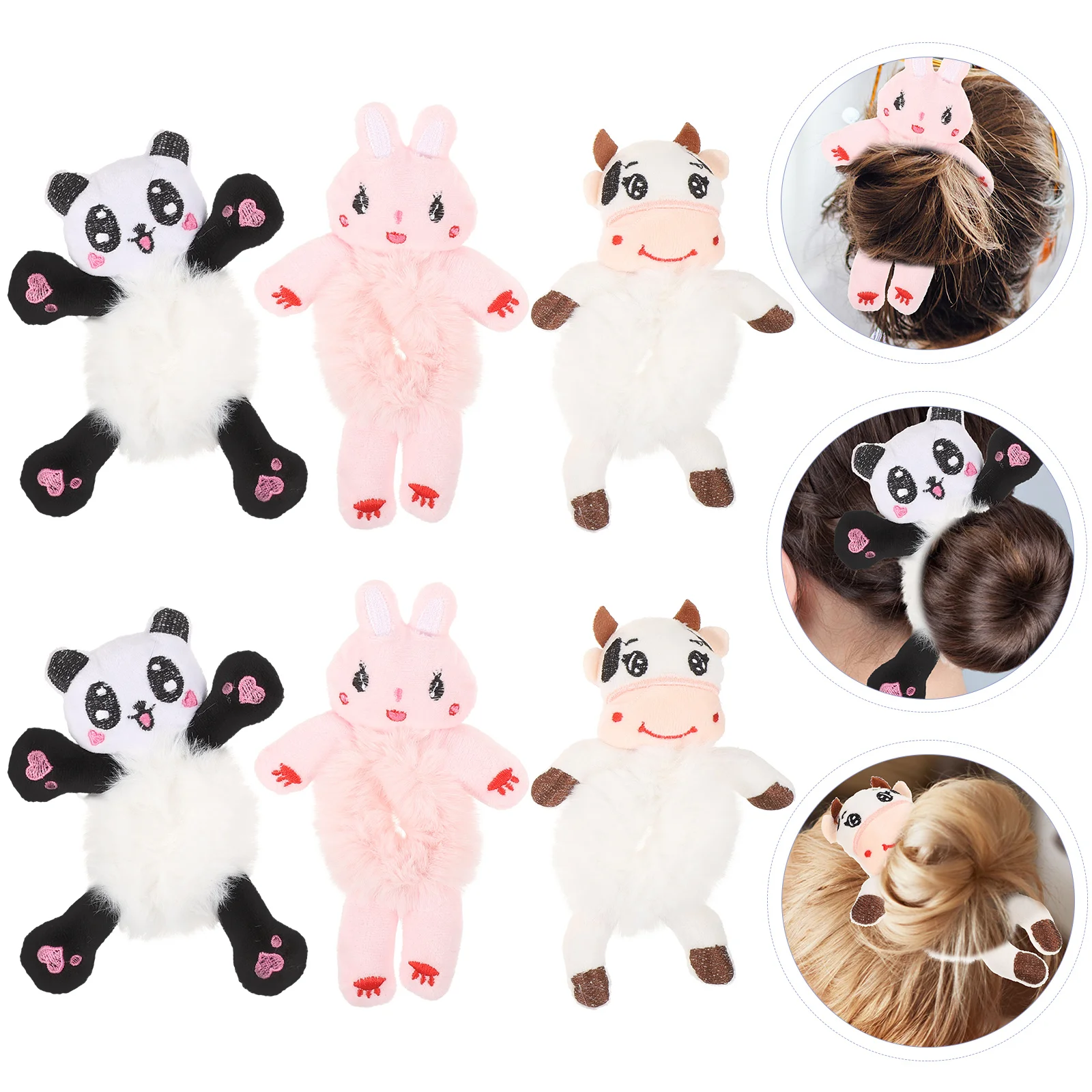 

6 Pcs Cartoon Plush Hair Ring Plushies Ties Spiral Animal Shaped Scrunchies Bun Maker Panda Fluff for Girls Headband Women's