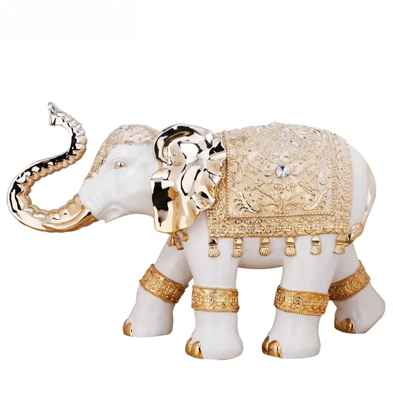 Home Decoration Indian Antique Electroplating Resin Large Elephant Statues
