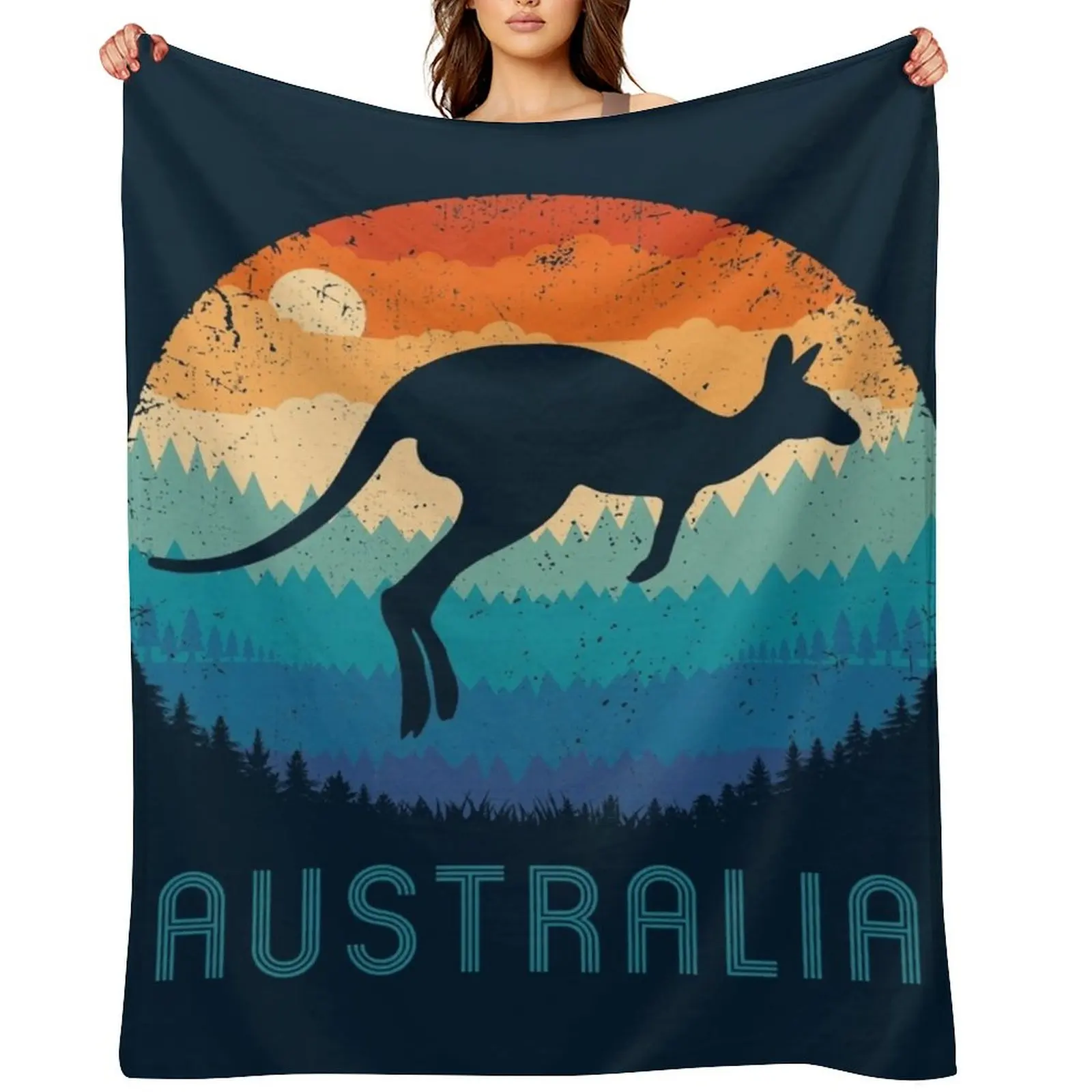 

Australia Kangaroo Retro Throw Blanket Tourist Bed Custom Nap Blankets