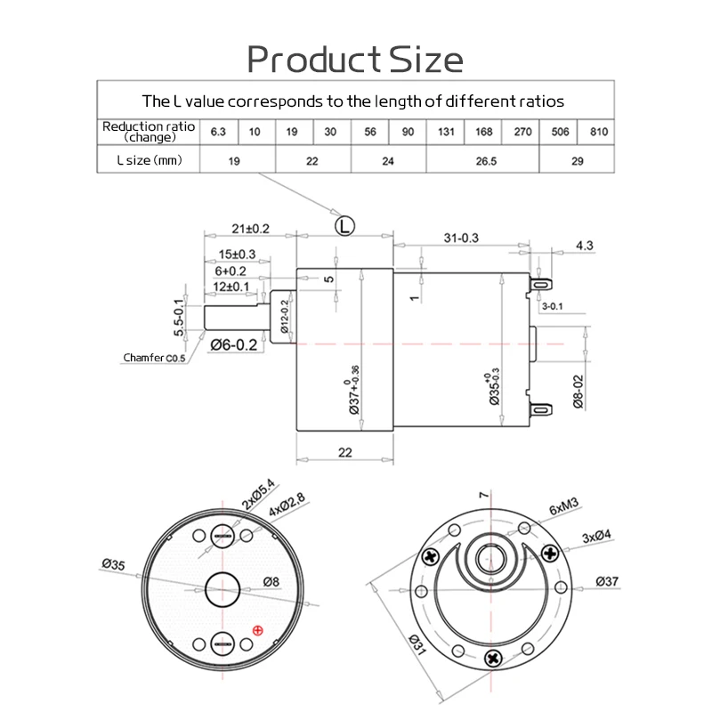 JGB37-3530 Reversible Geared Motor 12v24v 4RPM~1587RPM High Torque All Metal Gearbox Eccentric Output Shaft Micro DC Brush Motor