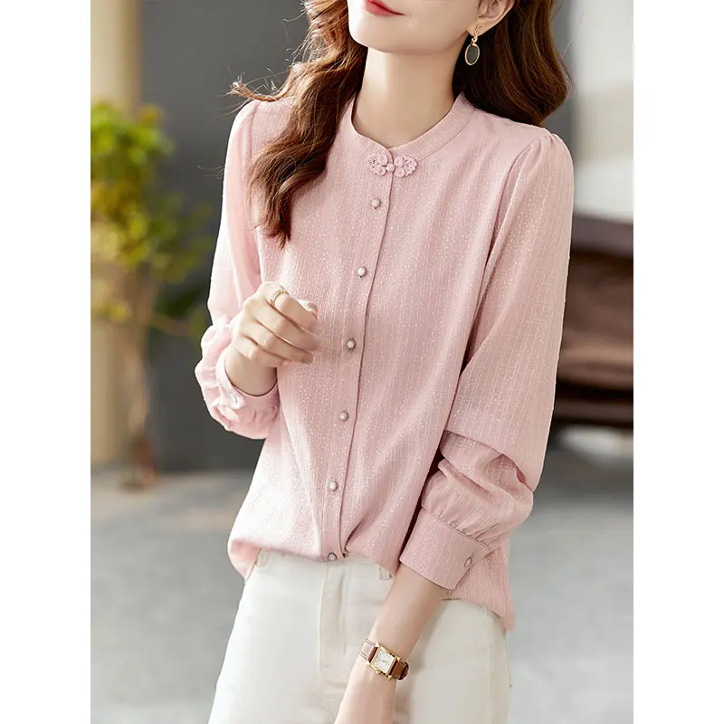 

Vimly Chiffon Blouse Women 2022 Autumn New Fashion Elegant Classic Button Design Lantern Long Sleeve Tops Female Clothing V5958