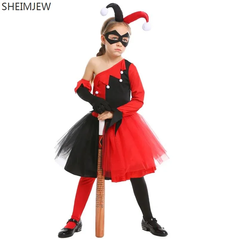 2024 Clown Girls Costume Kids Party Dresses Circus Clown Cosplay Halloween Costume For Girl Fancy Dress Up Clothes