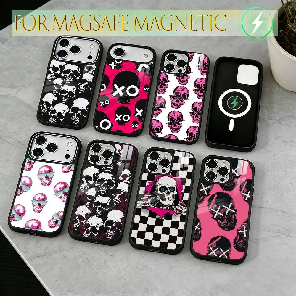 

skull Phone Case For iPhone17,16,15,14,13,12,11 Plus,Pro Magnetic For Magsafe Wireless Charging