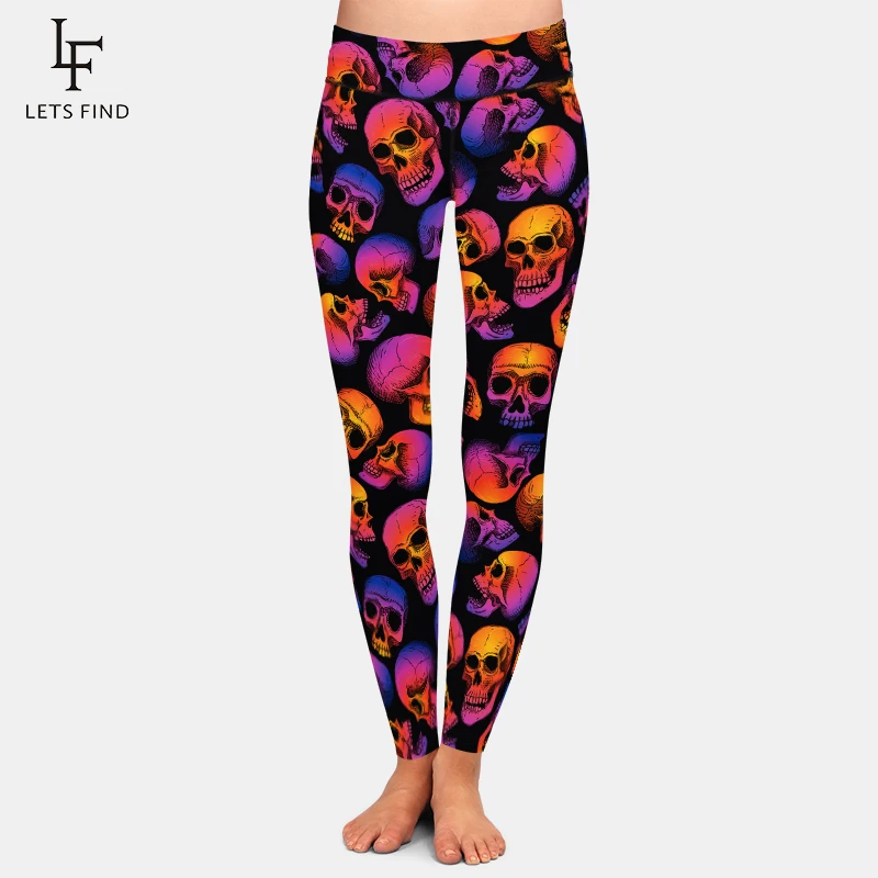 Letsfind sexy womens leggings calças moda 3d crânios impressão de cintura alta elástica leggings de fitness