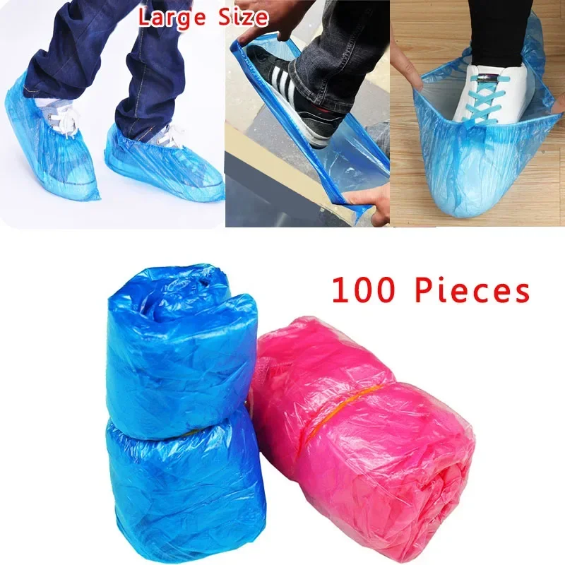 

100Pcs Disposable Shoe Covers Household Indoor Dust-proof Waterproof Plastic Shoe Cover for Factory Workshop Hospital