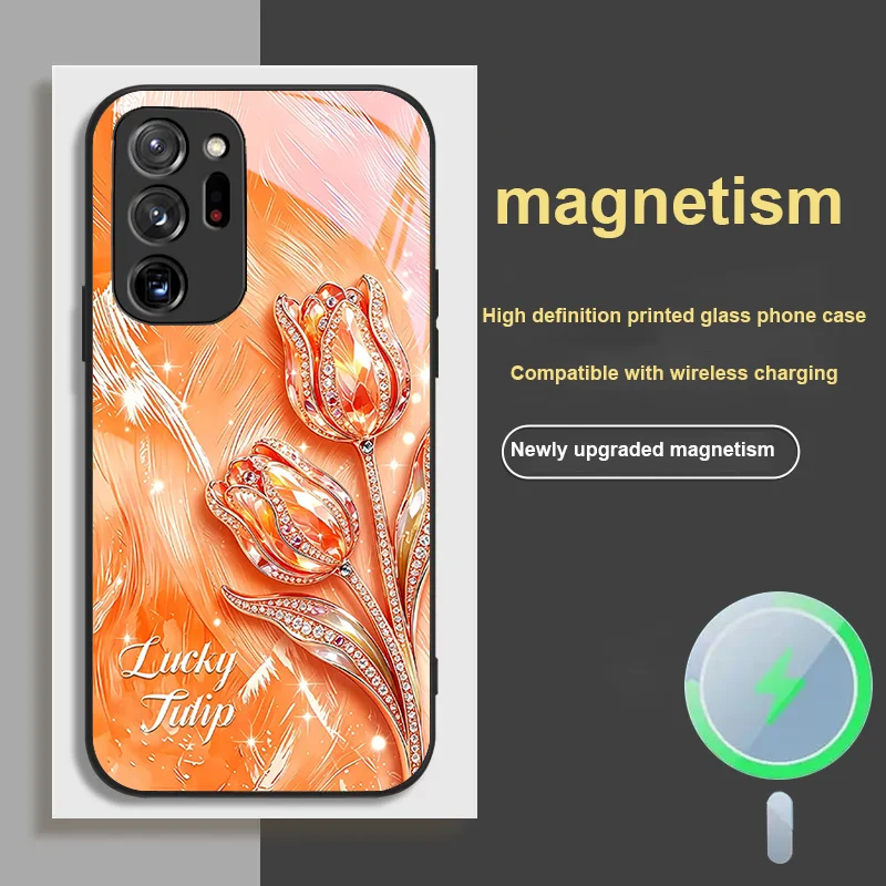 For Samsung S 21 Ultra 22 26 23 25 24 Magnetic Glass Phone Case Dustproof Protective Cover Colorful Tulip Flower Design view 2