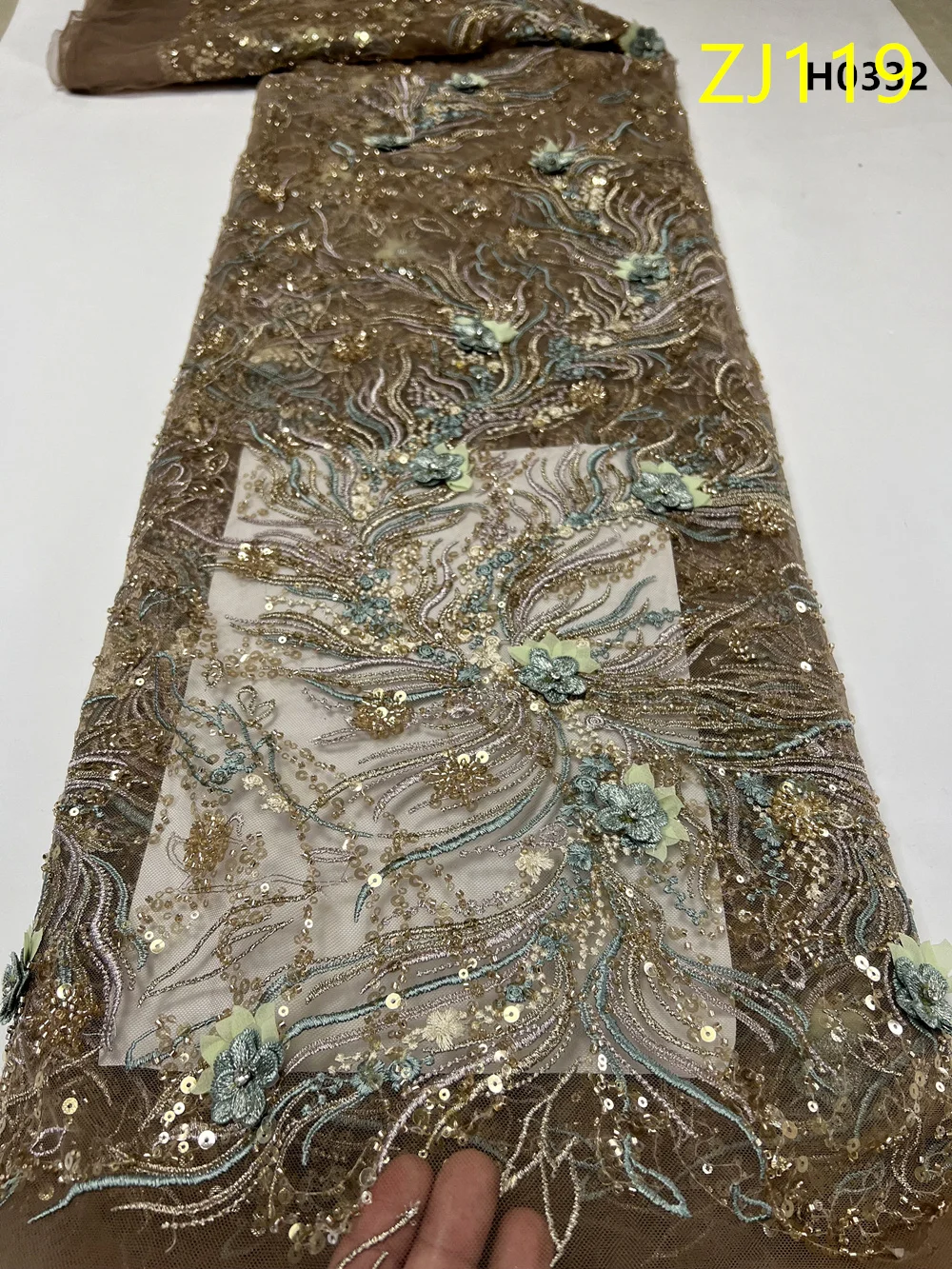 

2026 African Nigerian Latest High Quality With Tulle Sewing Lace Fabric Guipure Embroidery Dresses Sequins Beads 5Yards ZJ119