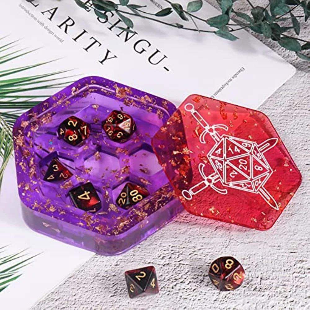 Dice Box Resin Molds Silicone DIY Hexagon Dice Storage Tank Epoxy Resin Container Game Lovers Gifts