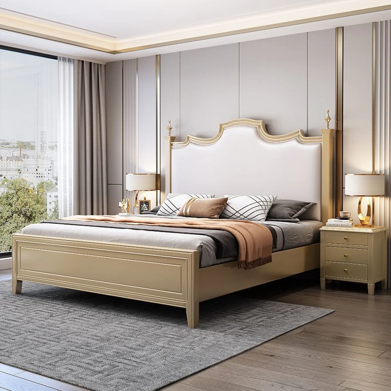 American light luxury solid wood bed modern simple leather bed master bedroom 1.5 meters double bed 1.8 meters European soft sto