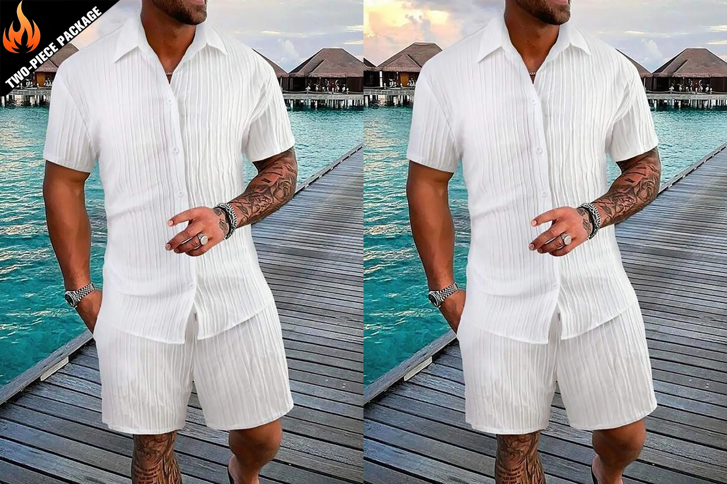 

Men's Premium Two-piece Streetwear Inspired Vacation Set, Hawaiian Style Beach Club Quick Drying Breathable Two - Piece Package