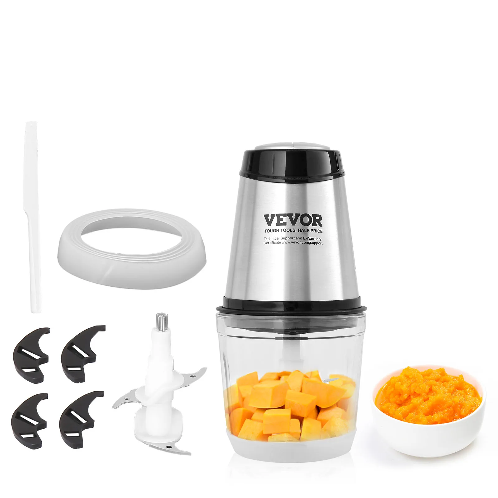 VEVOR Electric Meat Grinder with 4-Wing Stainless Steel Blades,2.5 Cup Glass Bowl, 400W Electric Food Chopper, or Baby Food,Meat