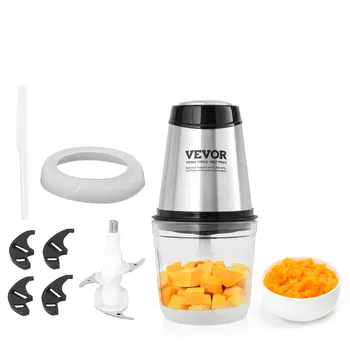 VEVOR Electric Meat Grinder with 4-Wing Stainless Steel Blades,2.5 Cup Glass Bowl, 400W Electric Food Chopper, or Baby Food,Meat