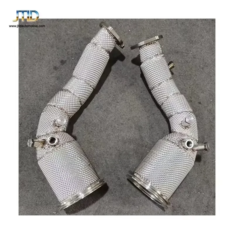 JTLD Stainless Steel Mirror Polished Performance Exhaust Downpipe with Heat Shield for 2021 Audi C8 RS6 RS7