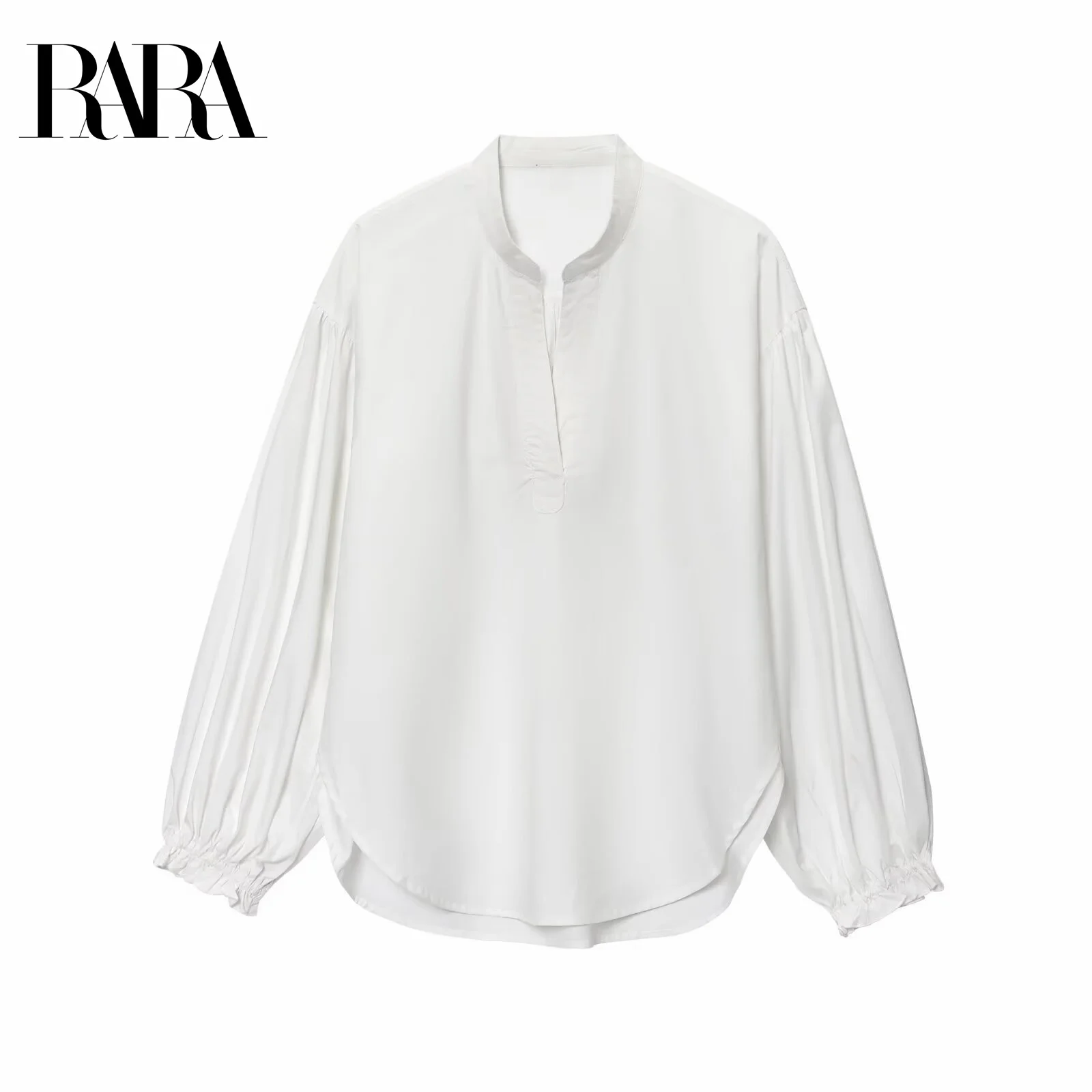 

RARA2025 new summer women's casual fashion versatile temperament loose simple V-neck puff sleeve shirt top