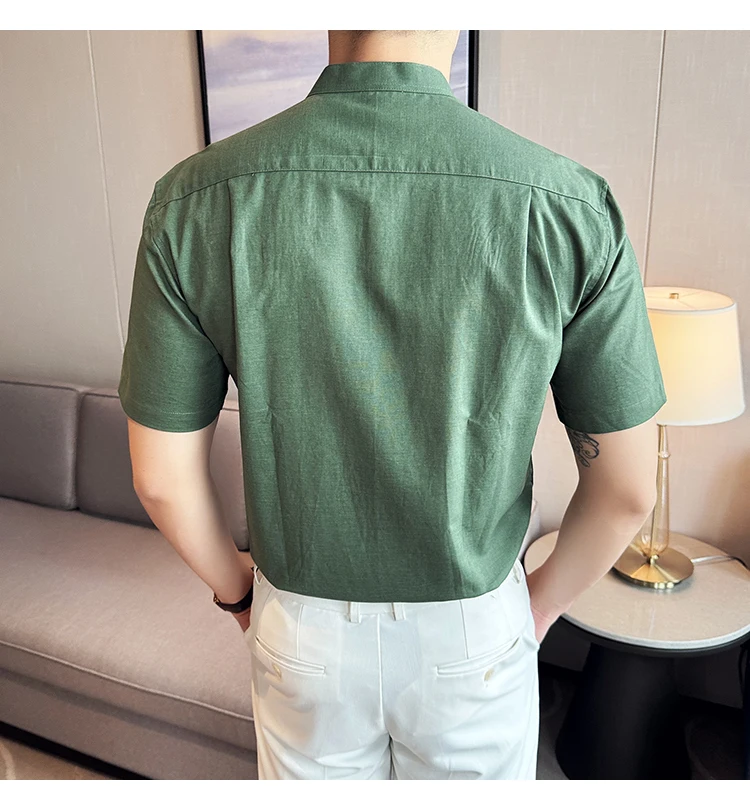 White Linen Shirt Men's Short Sleeve Stand Collar New Chinese Style Designer Linen Cotton Thin Breathable Shirt Male Summer 2024