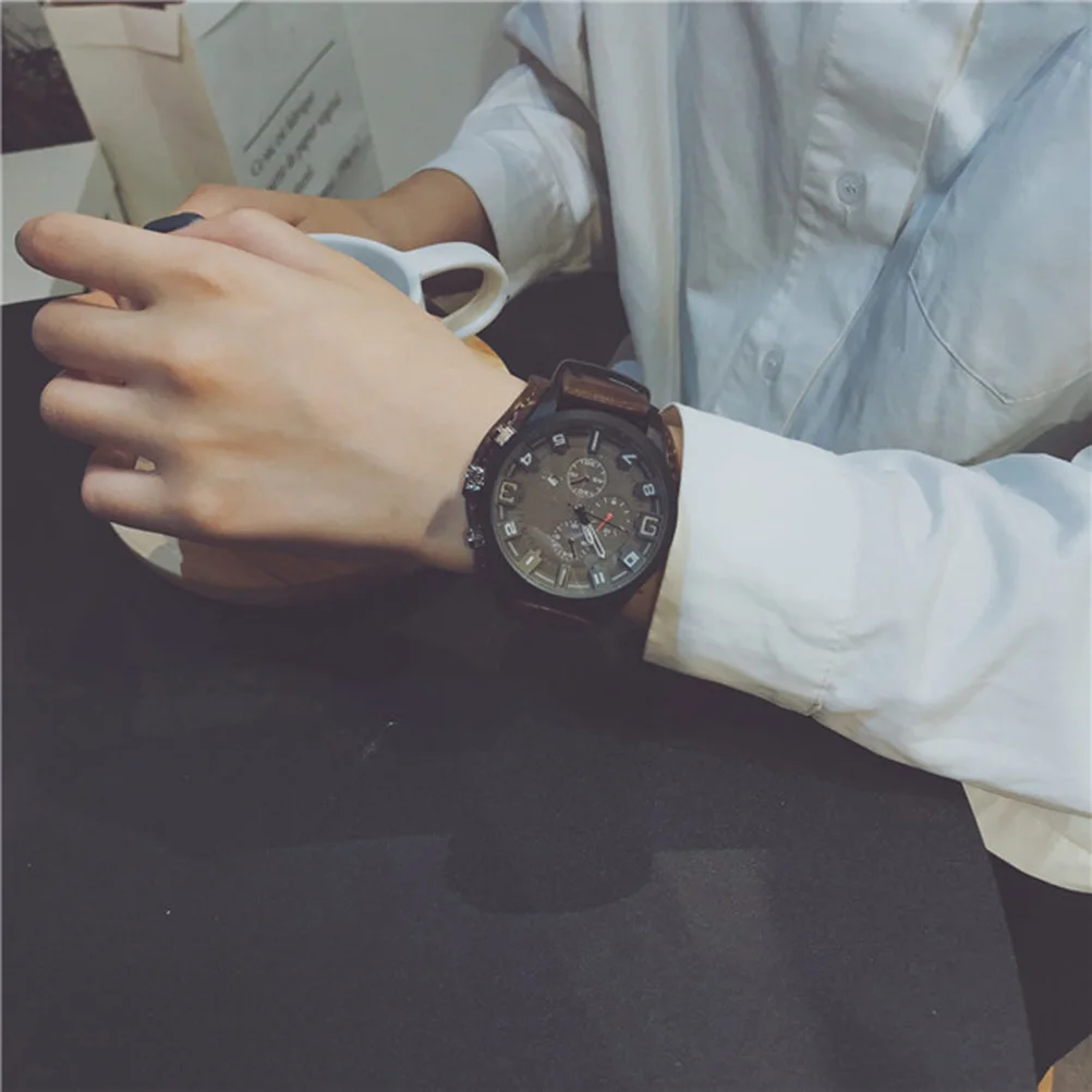 

Large Dial Watch For Men Brown Quartz Watch Durable Comfortable Design Birthday Gift Male Wristwatch Strap