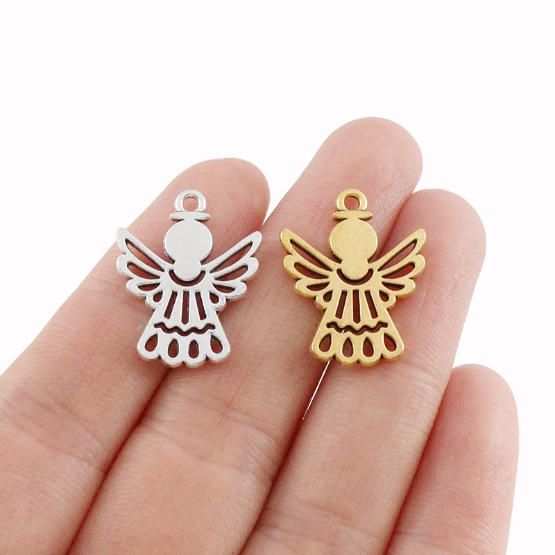50 Stück Silber/Gold Farbe Mini Schutzengel Charms Anhänger 2-seitig für DIY Mode Halskette Armband Schmuckherstellung