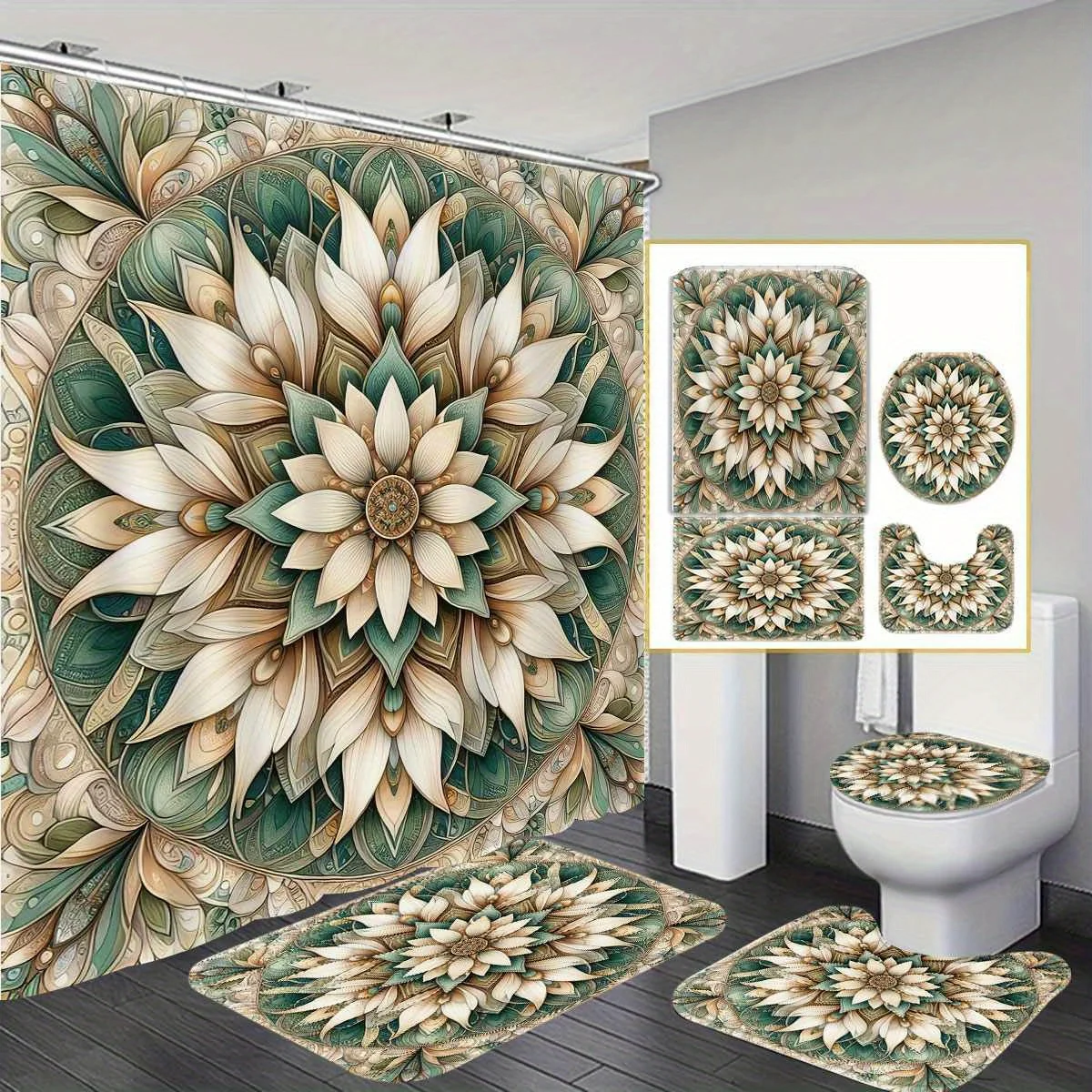 

Винтажная полиэстеровая занавеска для душа с персидским узором, моющаяся, домашний декор для душа в ванной комнате с 12 крючками, нескользящий коврик для ванной, U-образная форма