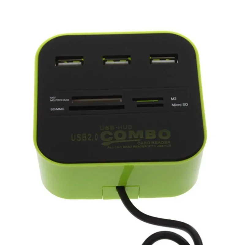 3-Port-Mini-Hub mit Kartenleser, All-in-One-USB 2.0-Hochgeschwindigkeits-Hub-Splitter-Adapter für PC und Laptop