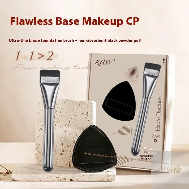 HUA One-Word Flat Top Foundation Brush Lightweight Liquid Makeup Brush With Makeup Foundation Sponge Makeup Tools Accessories