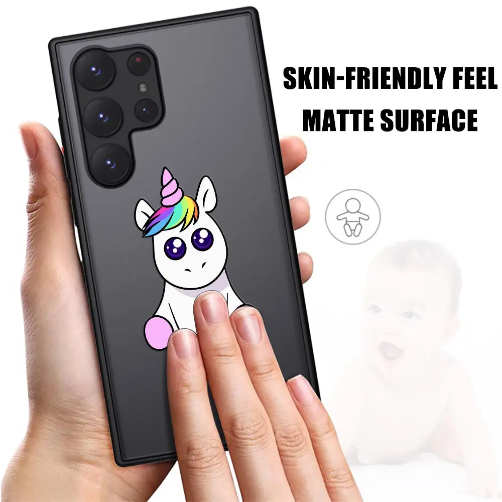 S23 Ultra Case untuk Samsung Galaxy S23 S22 Ultra S20 S21 FE Plus S10 Lite S24 casing ponsel Matte bening penutup lucu unicorn pelangi