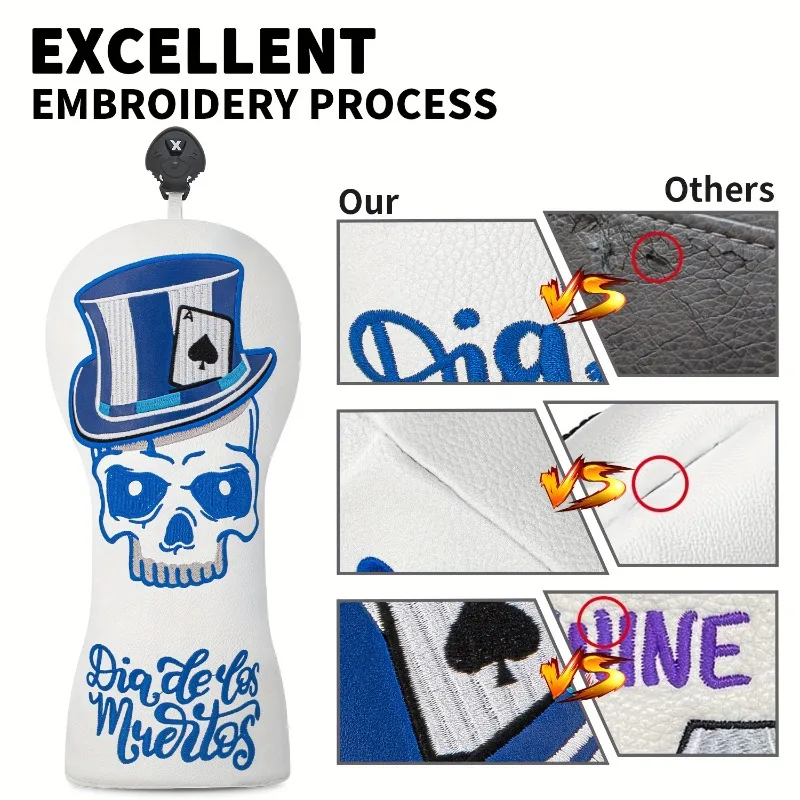 غطاء رأس نادي الجولف، قبعة زرقاء داكنة وتصميم جمجمة، مقاوم للغبار ومتين، إكسسوارات جولف، توفر أفضل حماية