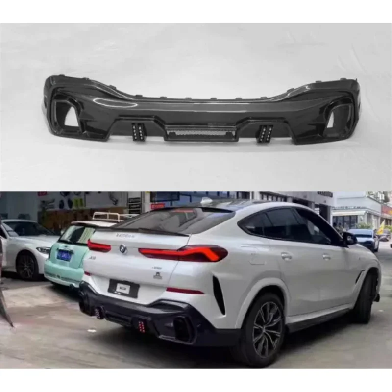 

For BMW G06 X6 2019 2020 2021 2022 2023 LD Real Carbon Fiber Rear Bumper Trunk Lip Diffuser Spoiler Cover Exhaust Tips