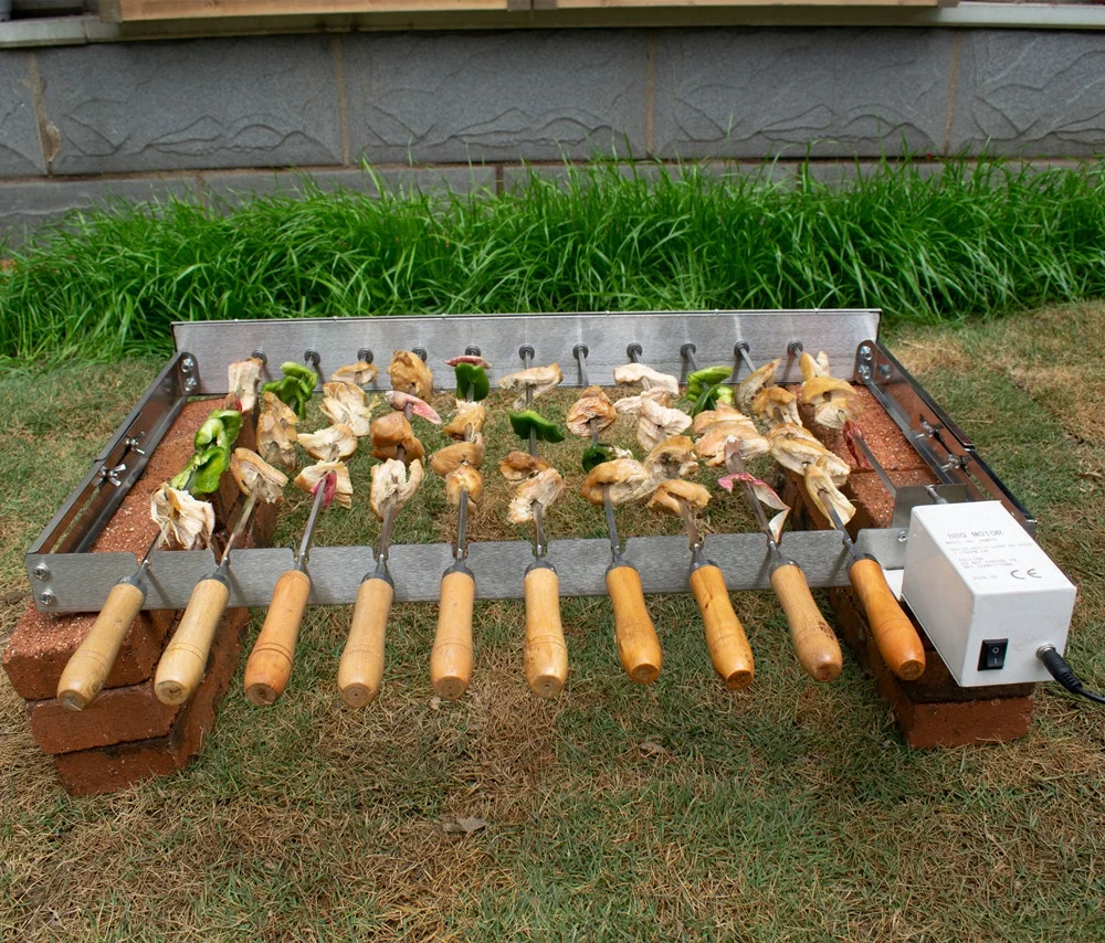 BBQ Cypriot Grill Top Rotisserie Extendible Skewers with Electric Motor