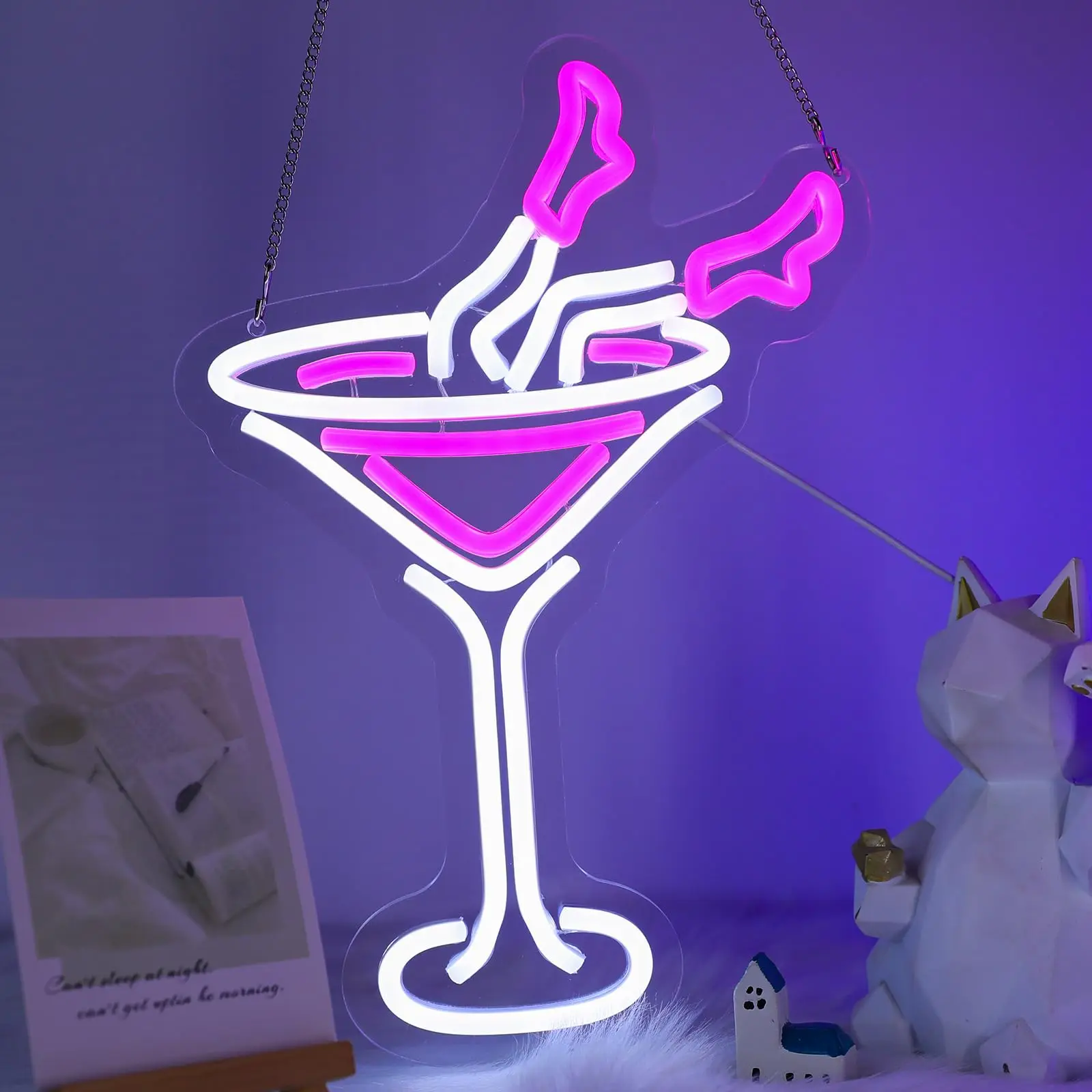 Insegna al neon per cocktail - Alimentazione USB LED dimmerabile |   Decorazione da parete ideale rosa per carrello bar domestico, ristorante sulla spiaggia, grotta uomo, caffetteria e festa