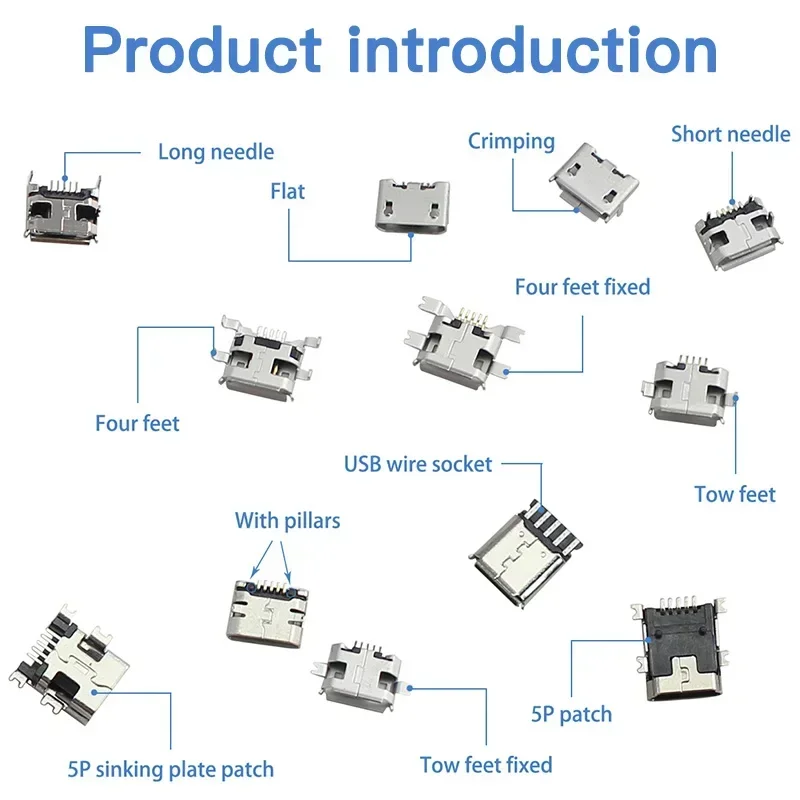 60pcs/240pcs Micro USB Connector Kit 12/24 Models Port/Tail Plug, SMD/DIP Socket for MP3/4/5 DIY Repair & Electronics Projects