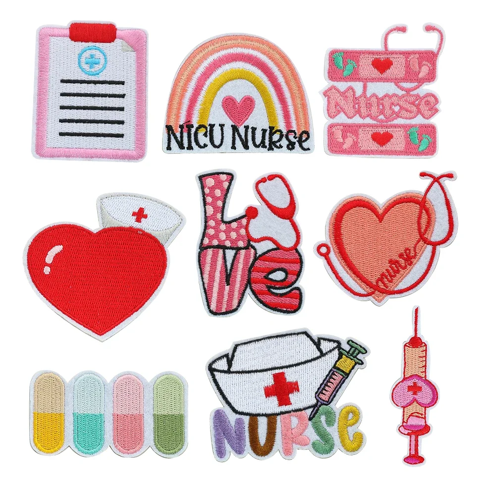 

9pcs Medical Staff Embroidery Stickers Symbol of Redemption Self-adhesive Patches Hand Sewing Decorations Public Serivce Gifts