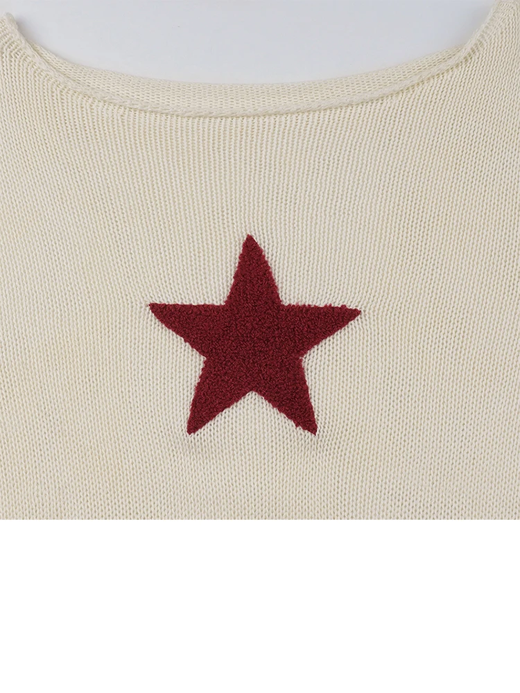 IAMSURE Casual Patchwork Star Knitted Pullovers Loose Geometric See Through O-Neck Long Sleeve Sweaters Women 2022 Spring Tops