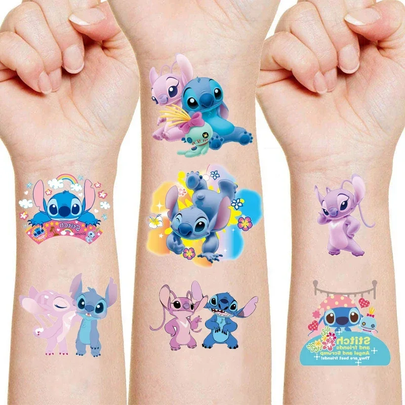 Pegatinas de tatuaje de Stitch para niños, pegatina de transferencia de agua de Anime de dibujos animados, decoración de fiesta de cumpleaños para