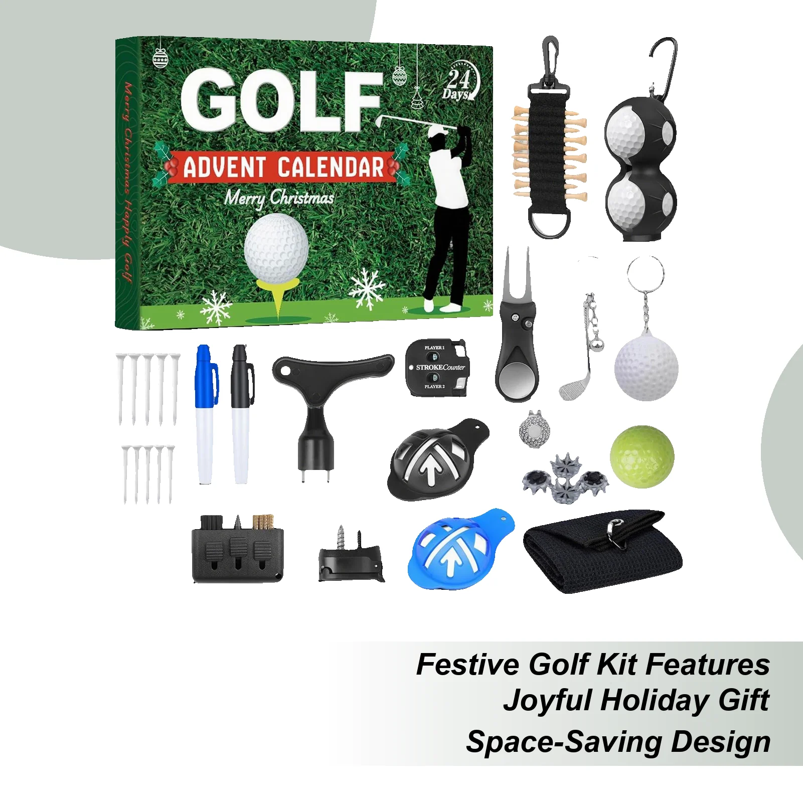 

Рождественский обратный отсчет, Рождественский декор обратного отсчета, 24 коробки, набор аксессуаров, тематический дизайн для гольфа для мужчин, женщин, мальчиков и девочек, чулок