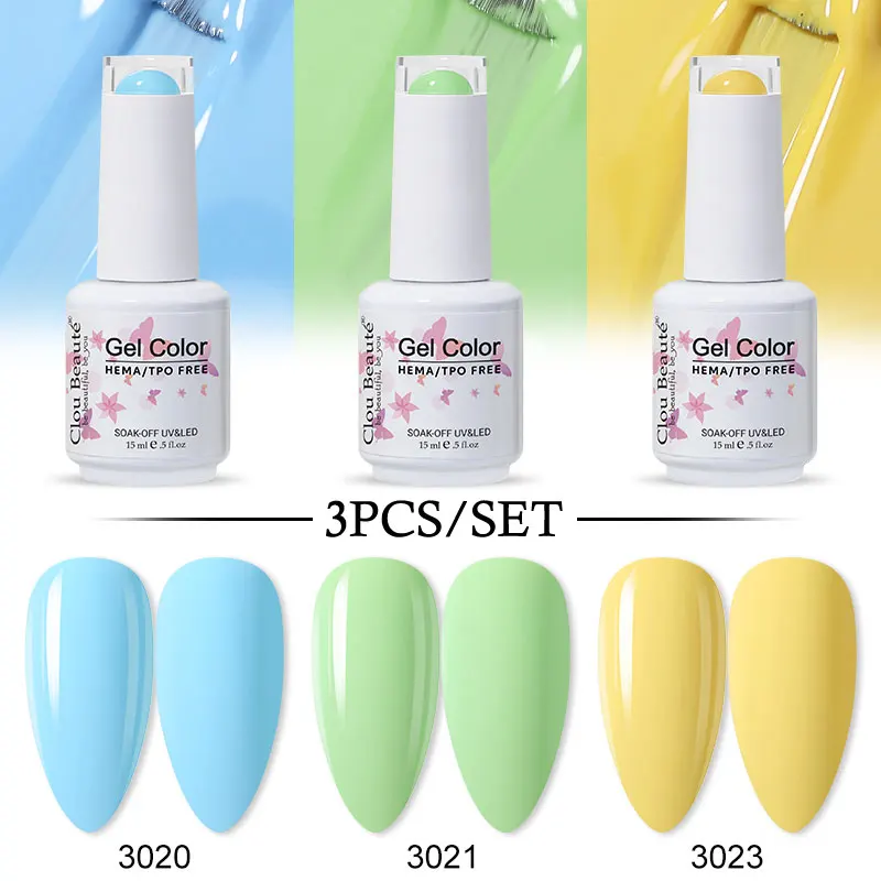 

Clou Beaute HEMA TPO FREE Solid Nail Gel Polish UV Color High Pigment 3pcs/lot Nail Polish Varnish Semi Permanent Gellack Art