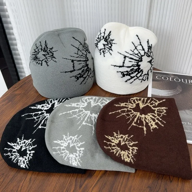 Y2K محبوك طباعة بيني الخريف يندبروف للنساء الرجال القوطية كسر النوافذ نمط التزلج في الهواء الطلق الدفء الهيب هوب قبعة باردة