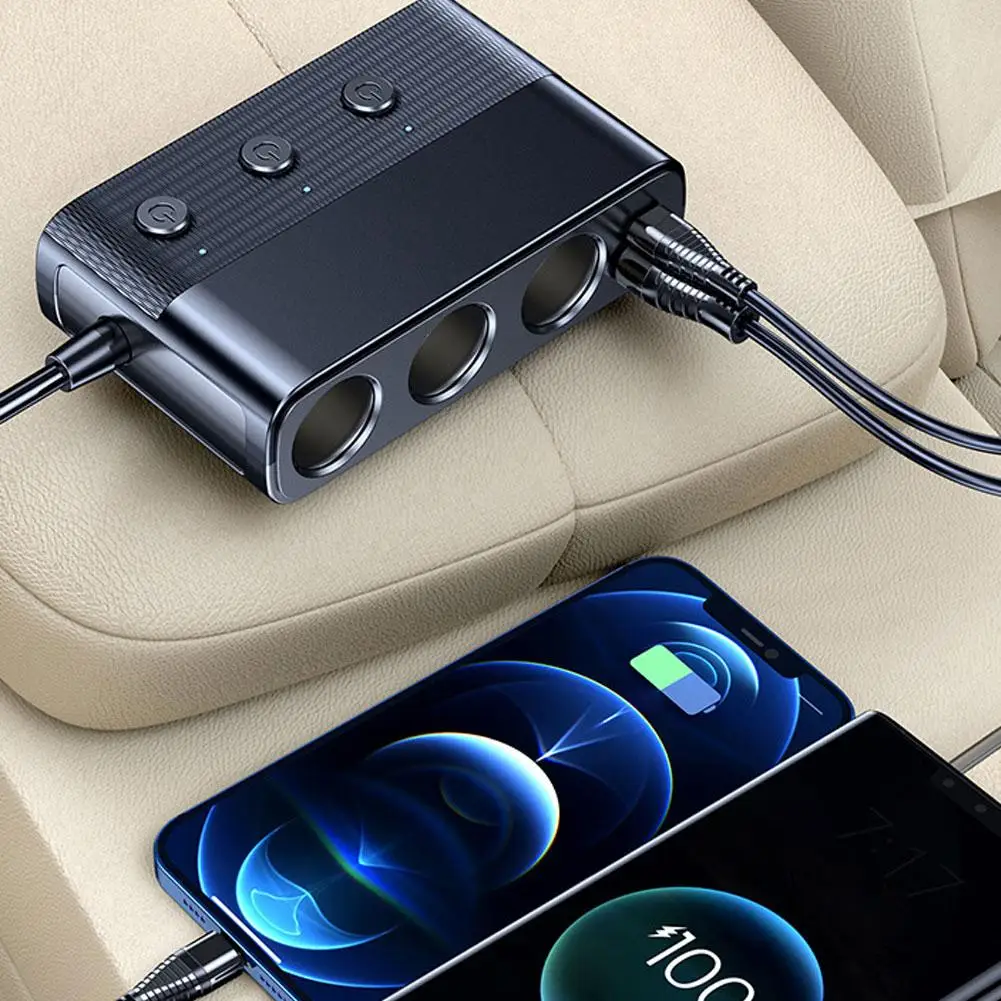 Car Cigarette Lighter Plug Splitter 3 Socket Power PD QC3.0 Dual USB Charging Ports 7 In 1 Car Charging Adapter