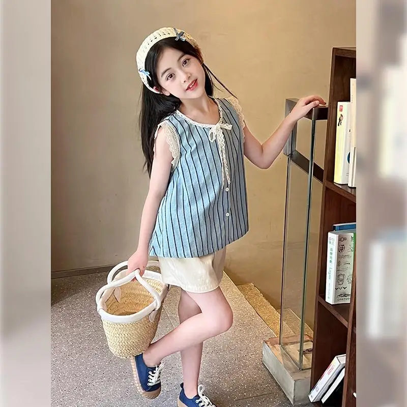

Girls' Summer Suit, New Style, Thin Lace Shirt for Girls, Korean Style Loose Shorts, Two-piece Set
