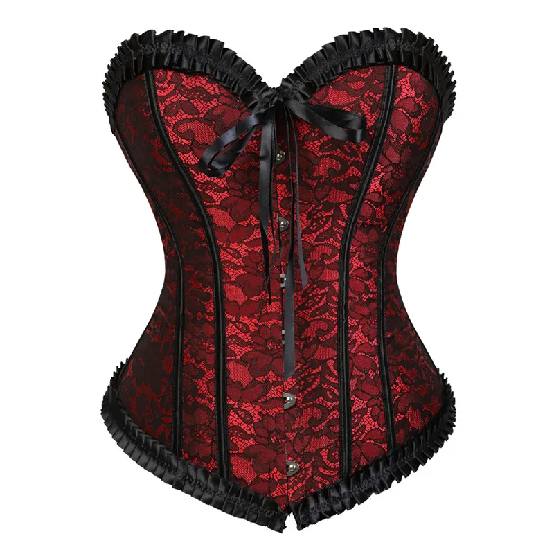 Sapubonva Corset Bustier Top for Women Plus Size Overbust Flower Lingerie Sexy Victorian Lace Overlay Vintage Costume Black