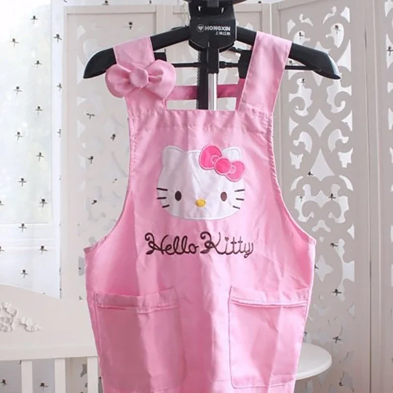 Sanrio Hello Kitty Pink Apron Kawaii Anime Figures Korean Version Adjustable Sleeveless Pocket Kitchen Supplies Tool Adult Women